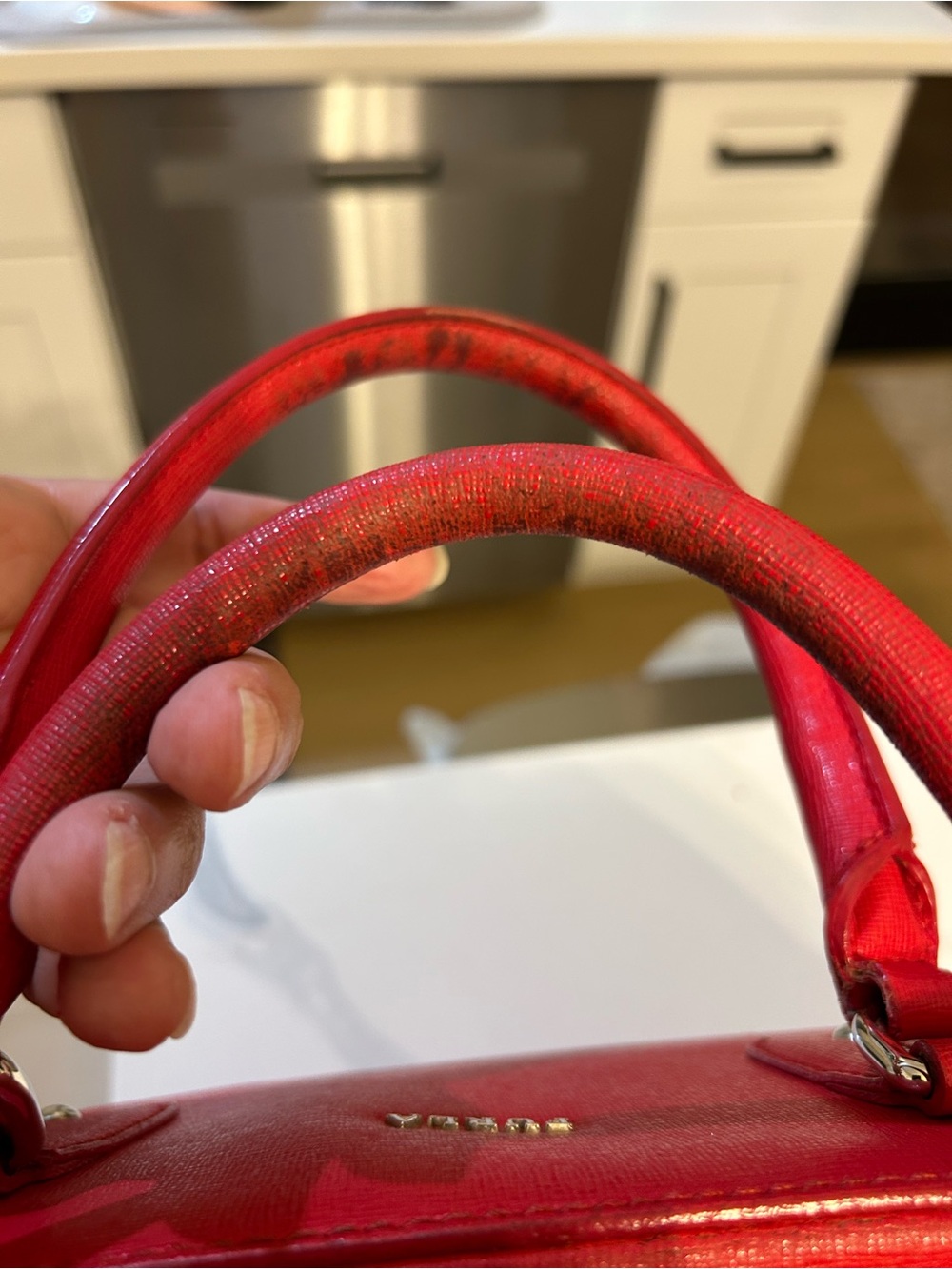 Furla Elena Satchel Saffiano Bright Red Leather Dome Satchel Top Handles READ - Picture 16 of 16